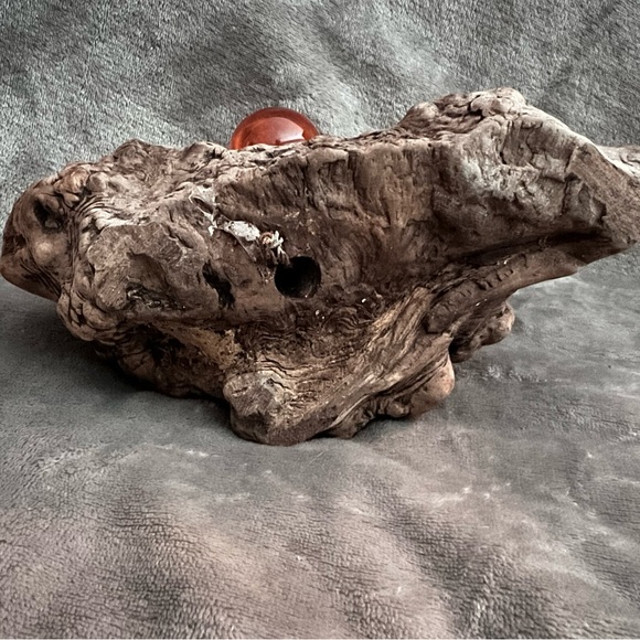 Lucite Acrylic Grape Cluster Orange Amber On Drift Wood Table Art Vintage Retro - Picture 9 of 9